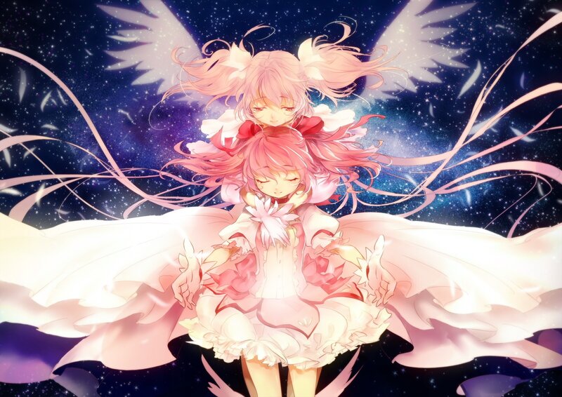 Two angelic girls in starry sky