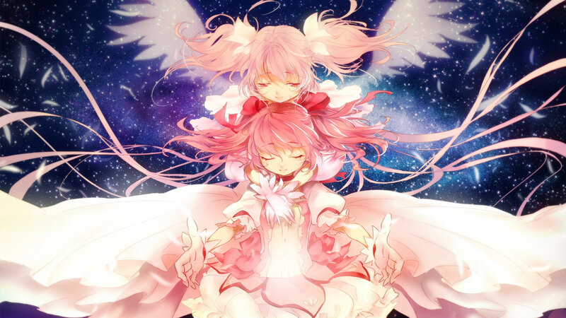 two angelic girls in starry sky