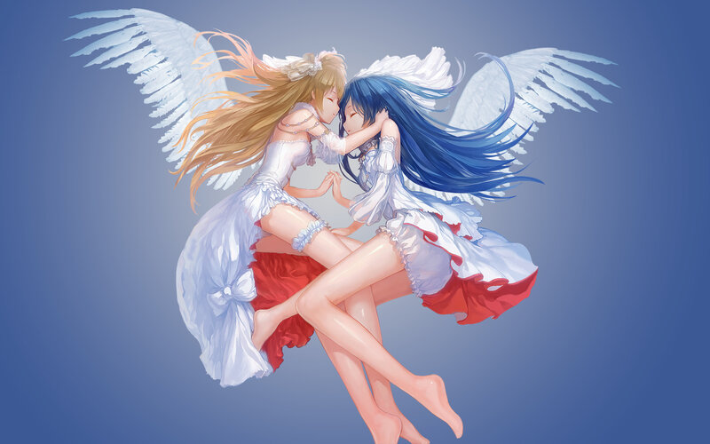 Two Angelic Girls Kissing