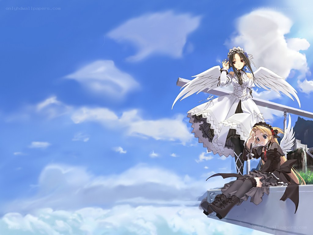 Two angelic girls on a cloud platform