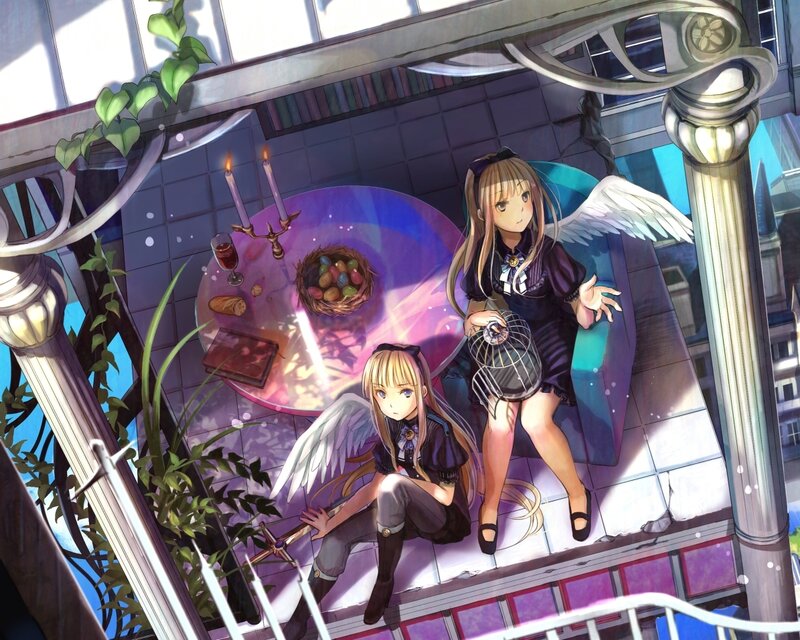 Two Angelic Girls on Balcony — Purple