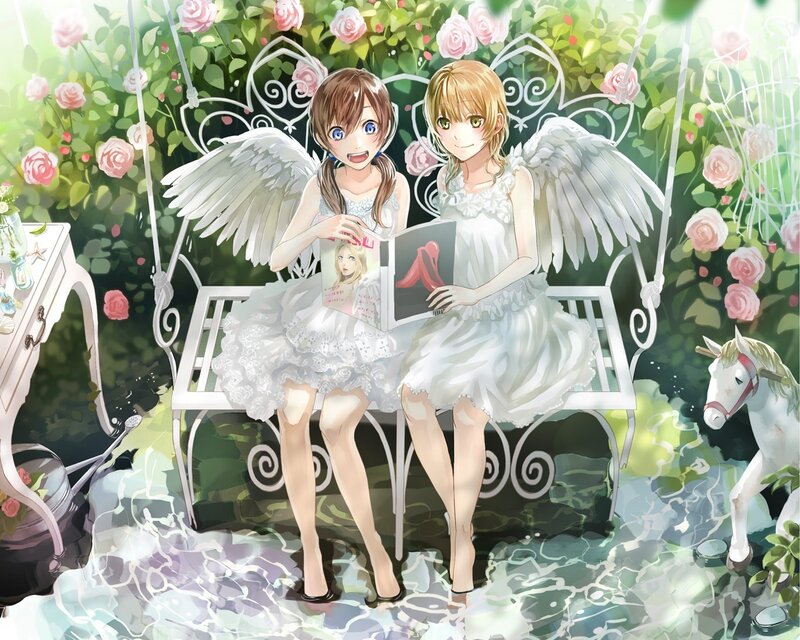 Two Angelic Girls Reading — White