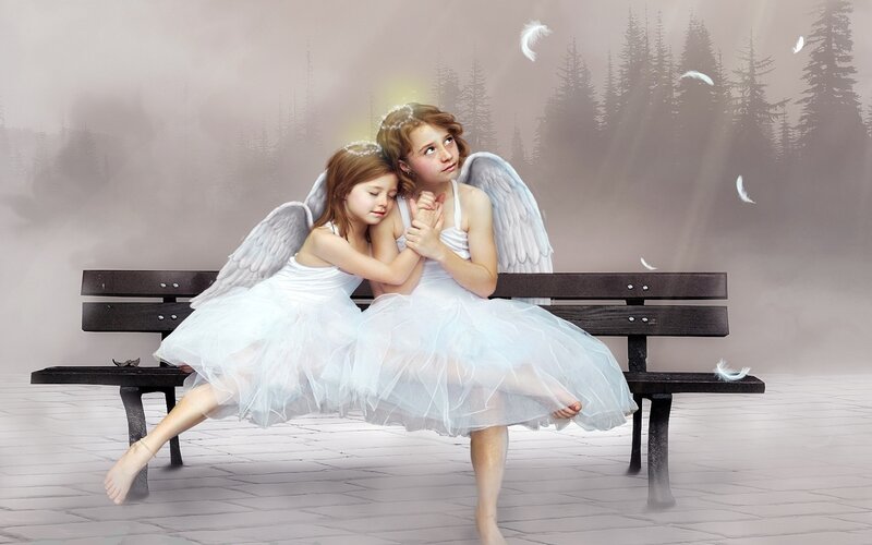 Two Angelic Girls — White, Serene, Digital Art