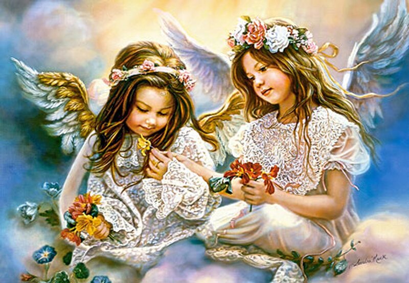 Two Angelic Girls — White, Serene, Painting