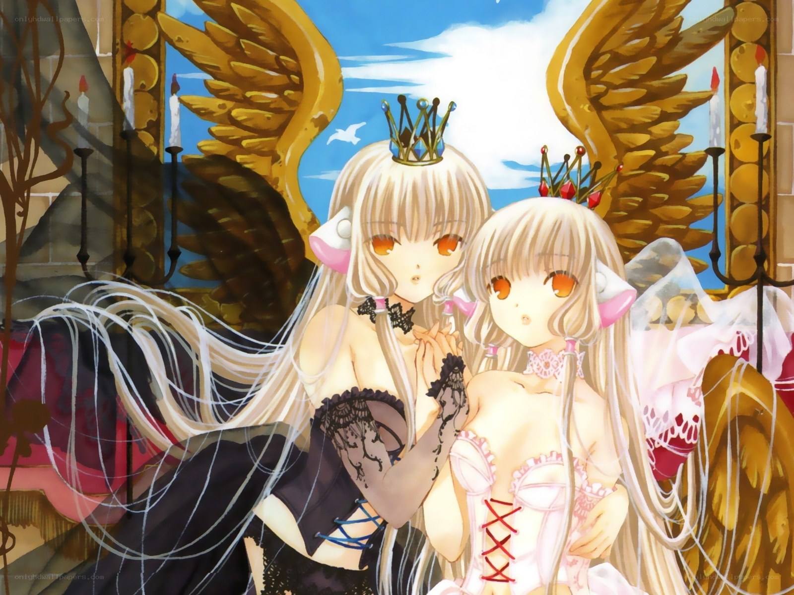 Two angelic girls with crowns
