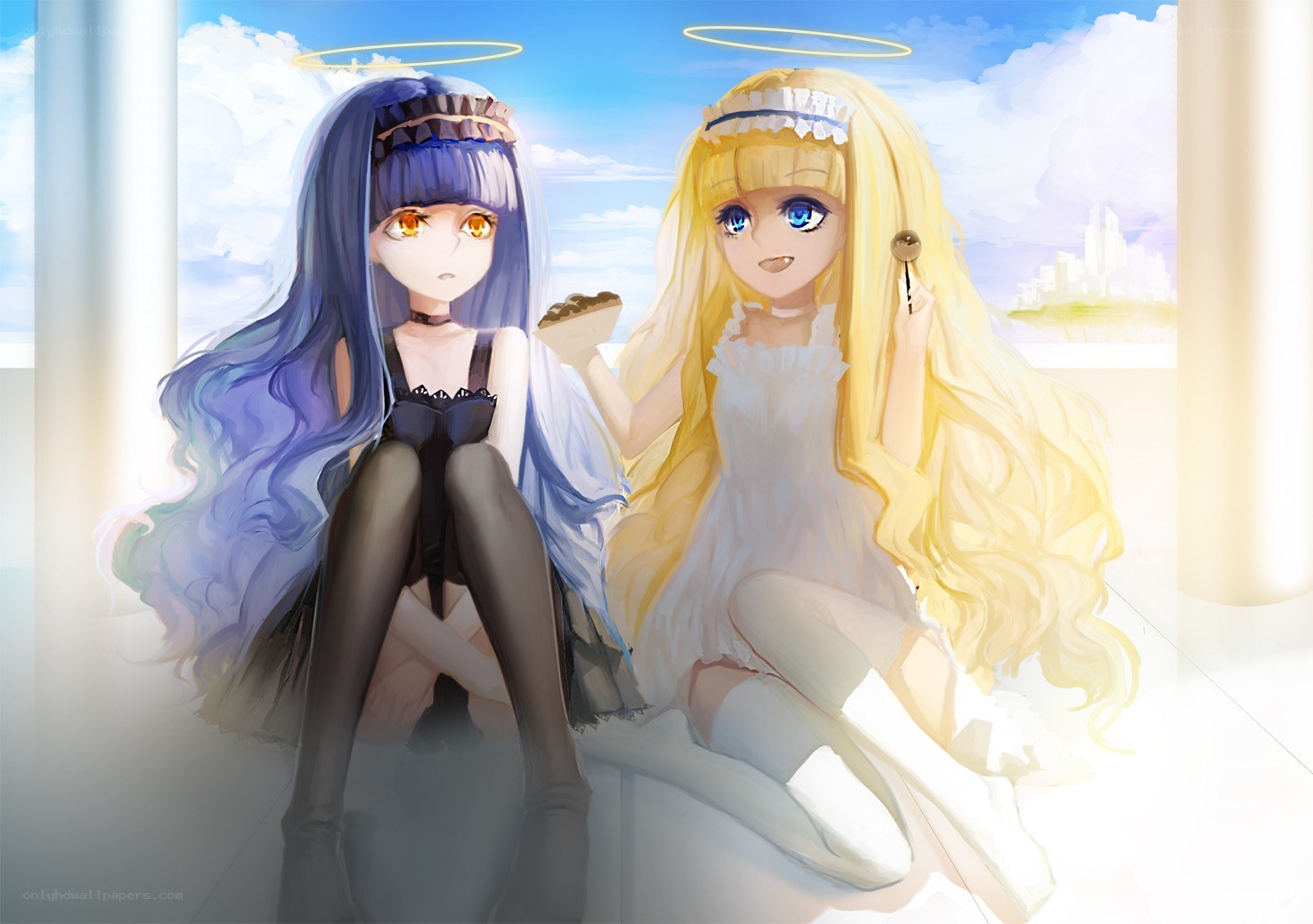 Two angelic girls with halos