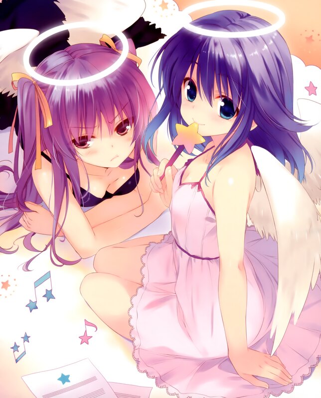Two angelic girls with wings