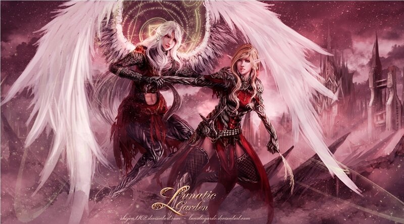 Two Angelic Warriors — Purple, Dramatic, Night