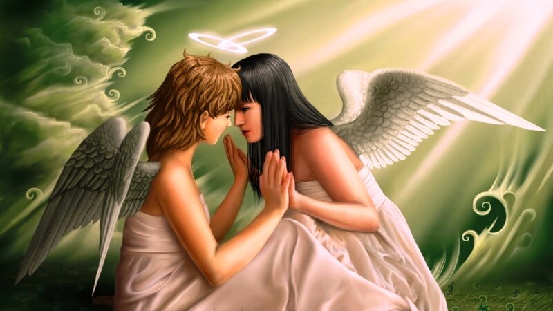 Two Angels Embracing — Green