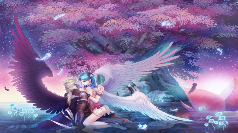Two Angels Embracing — Purple, Serene, Night