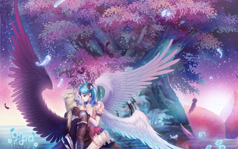 Two Angels Embracing — Purple, Serene