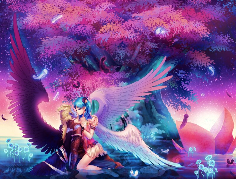 Two Angels Embracing — Purple