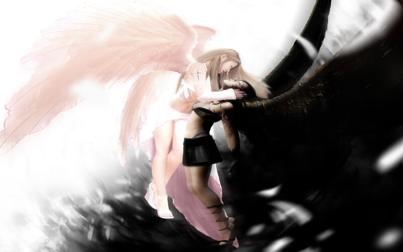 Two Angels Embracing — White, Dramatic
