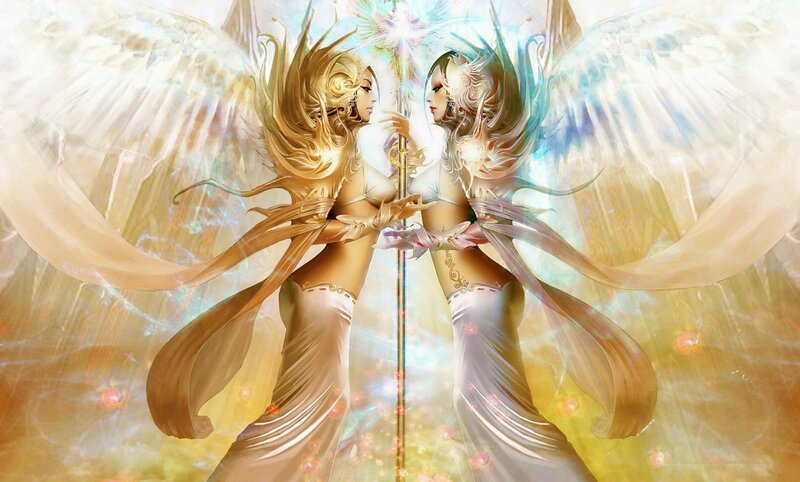 Two Angels Facing Each Other — Gold