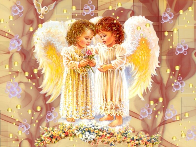 Two Angels Holding Flower