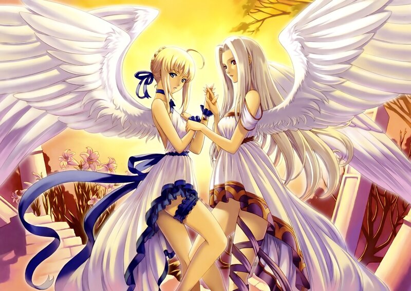 two angels holding hands