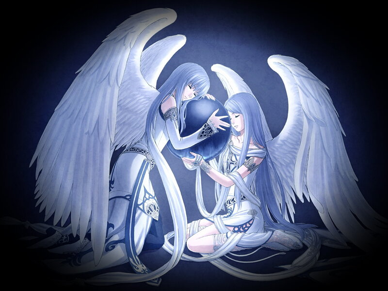 Two Angels Holding Orb — White