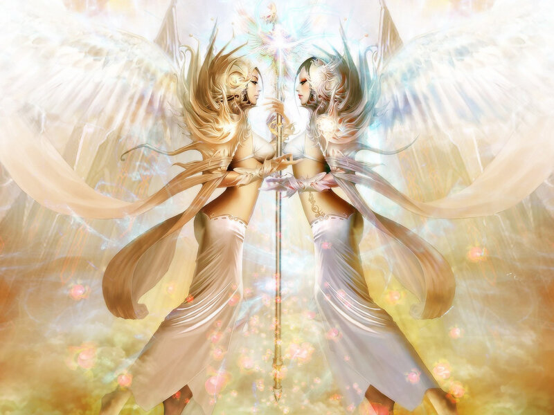 Two Angels Holding Staff
