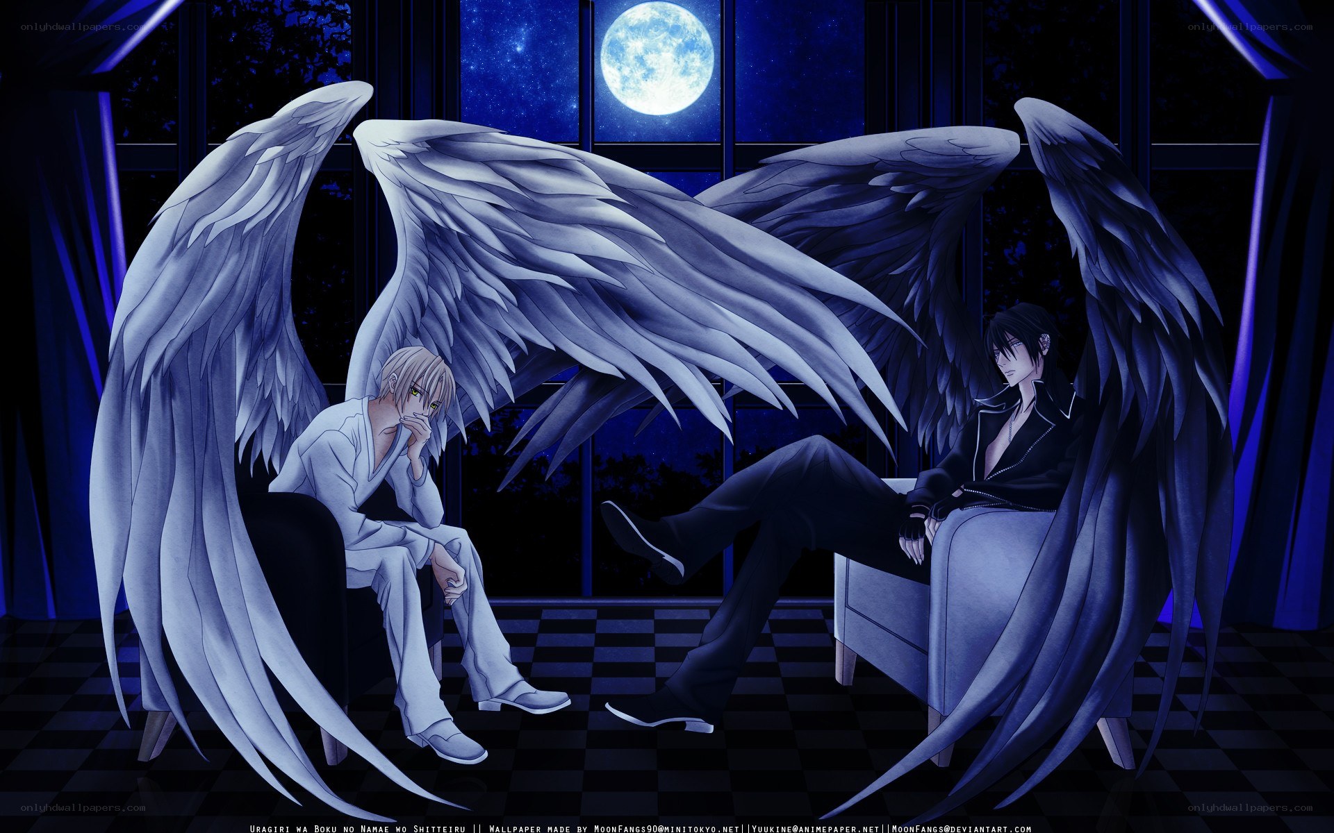 Two angels in a moonlit room