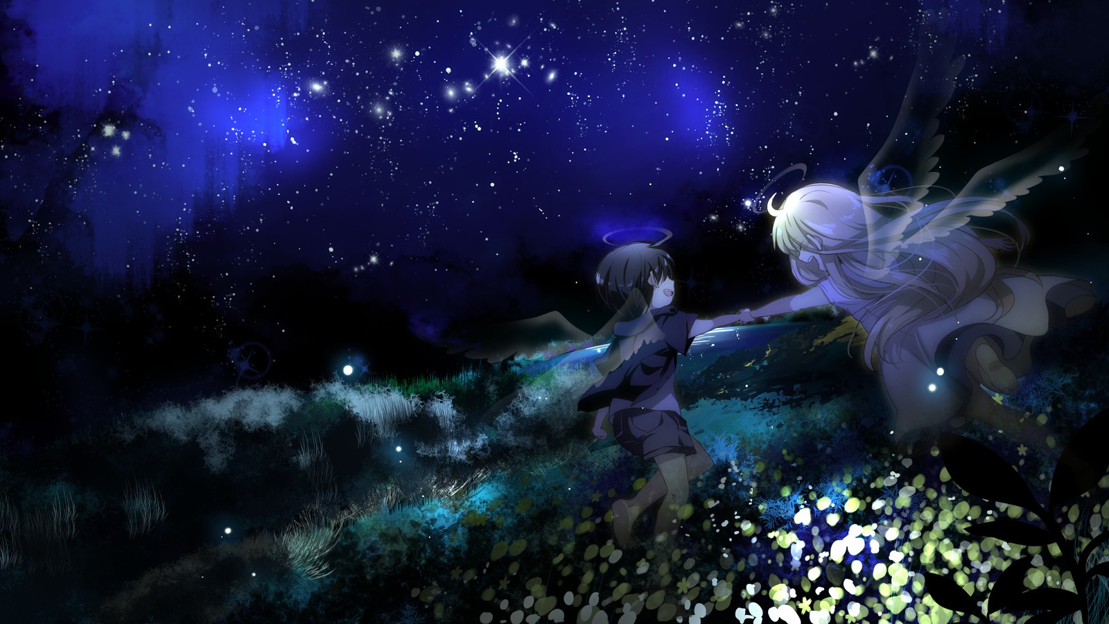 Two angels in a starry field