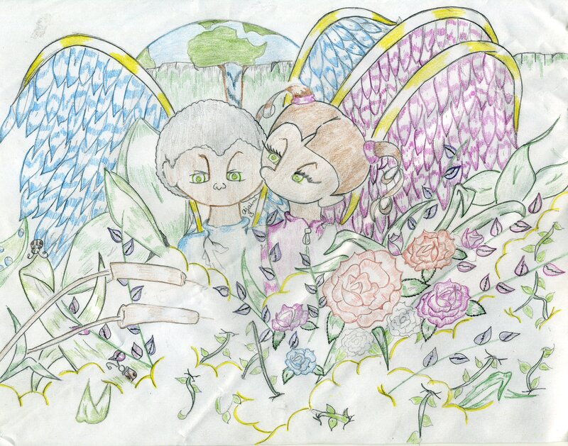 Two Angels in Garden — Green, Serene