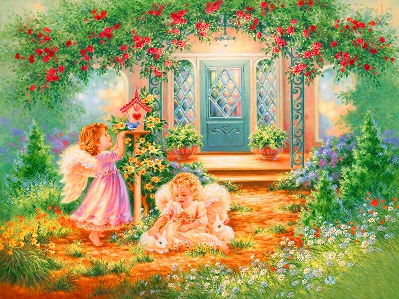 Two Angels in Garden