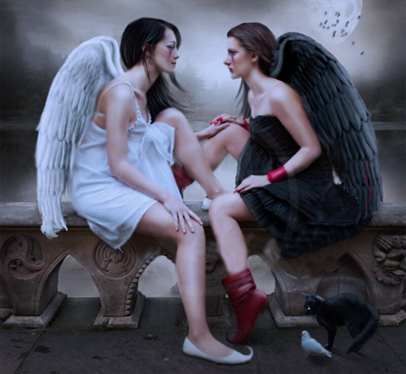Two Angels on Bench