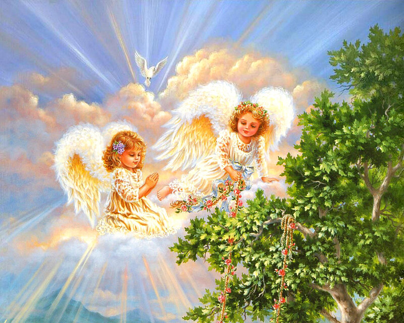 Two Angels on Clouds — Blue, Serene