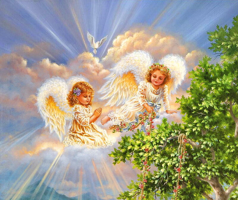 Two Angels on Clouds — Blue