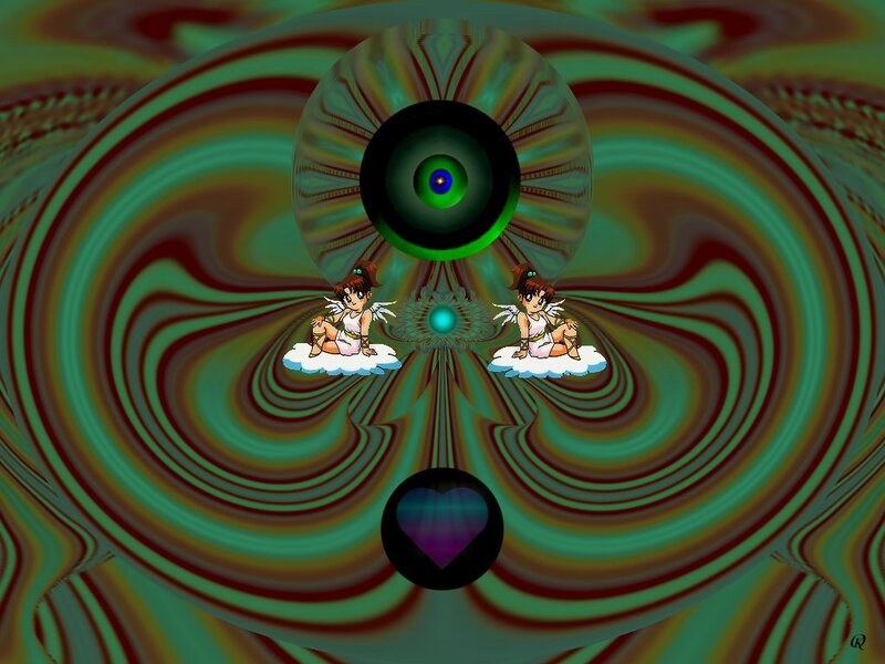 Two Angels on Clouds — Green