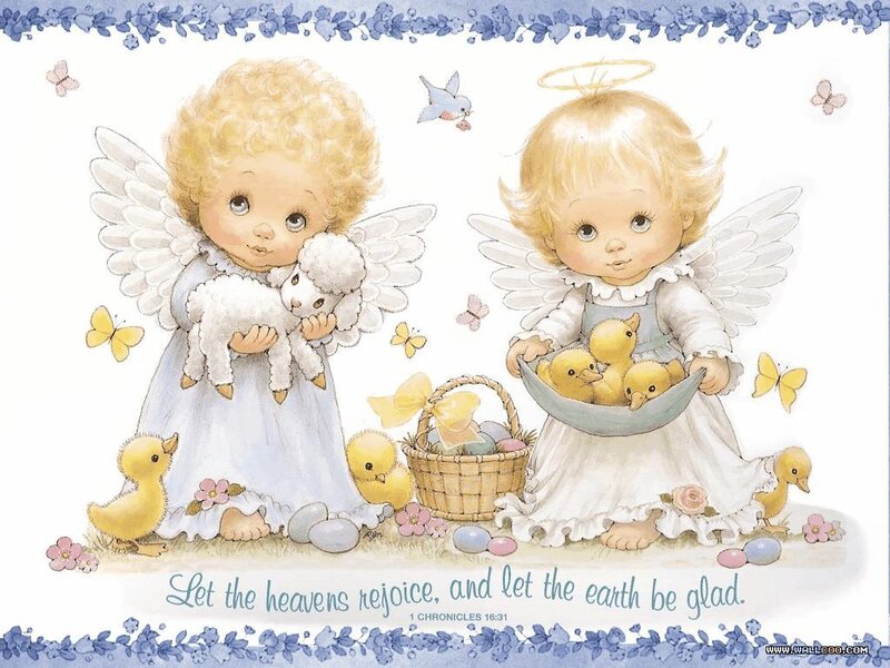 Two Angels with Animals — White