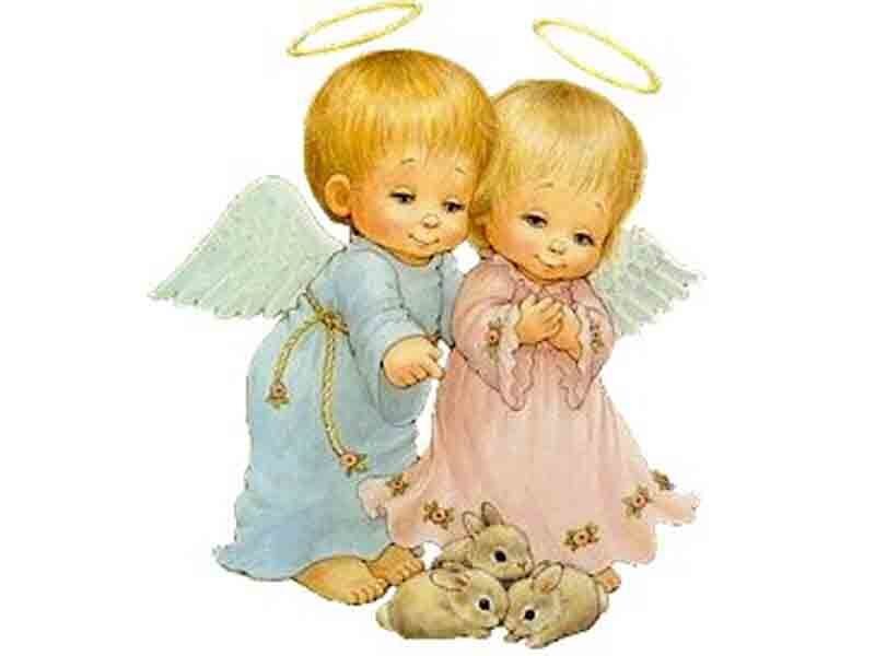 two angels with bunnies