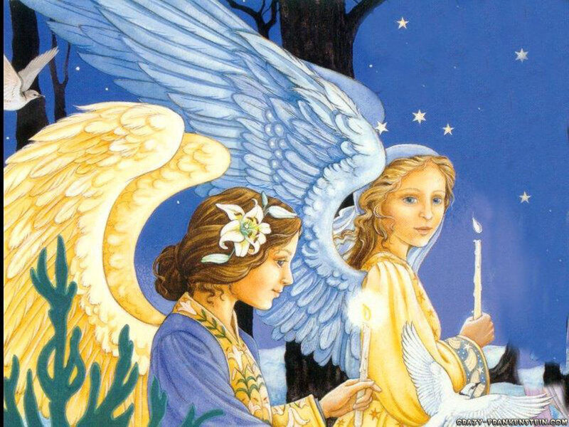 Two Angels with Candles — Blue