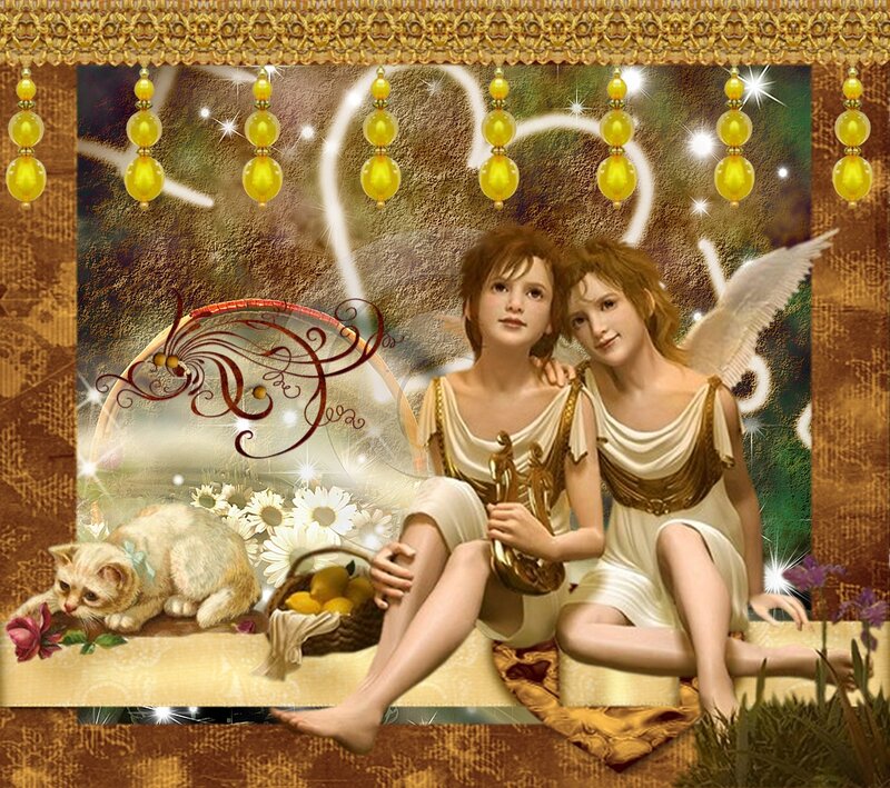 Two Angels with Cat