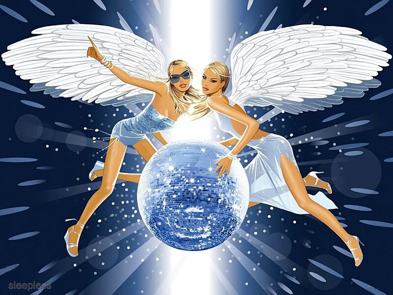 Two Angels with Disco Ball