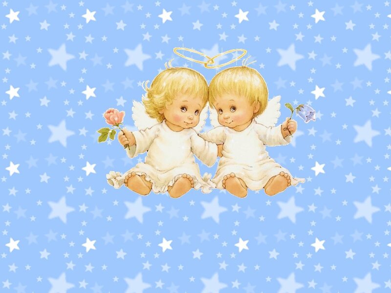 two angels with flowers
