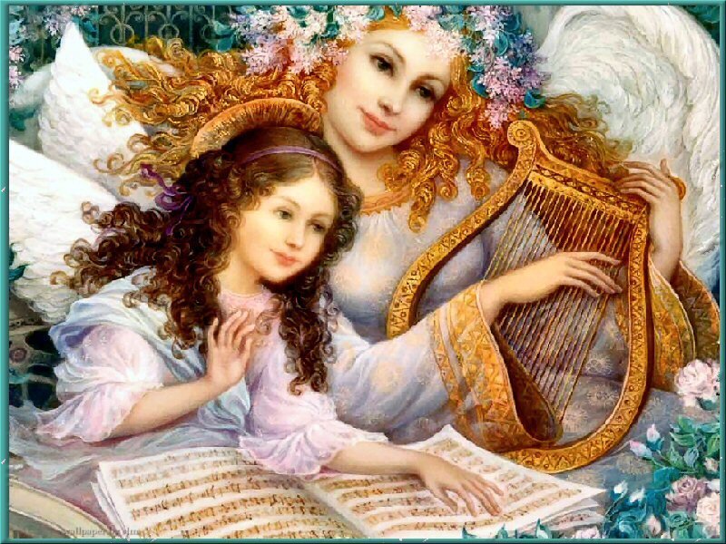 Two Angels with Harp