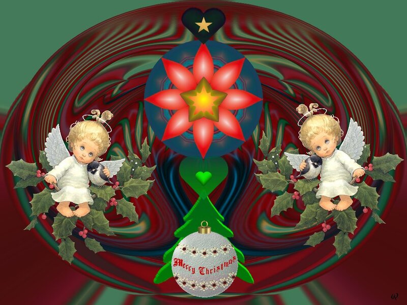 Two Angels with Holly — Red