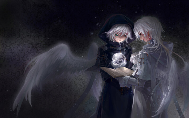 Two Angels with Skull