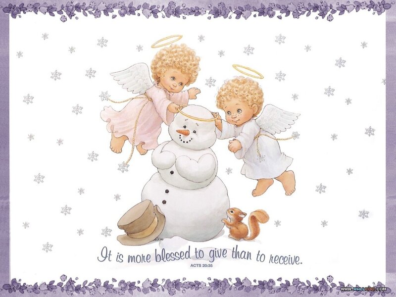 Two Angels with Snowman