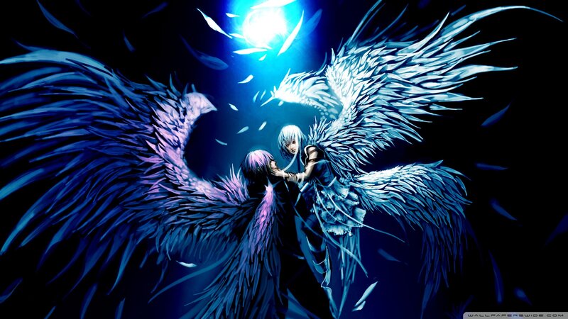Two Angels with Wings — Blue