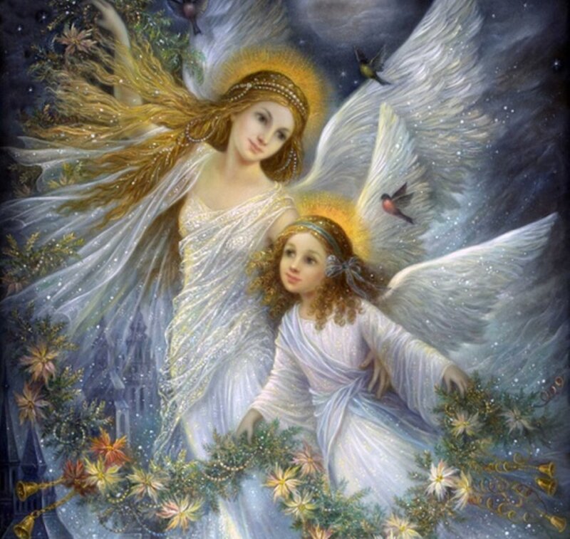 Two Angels with Wings — White, Serene
