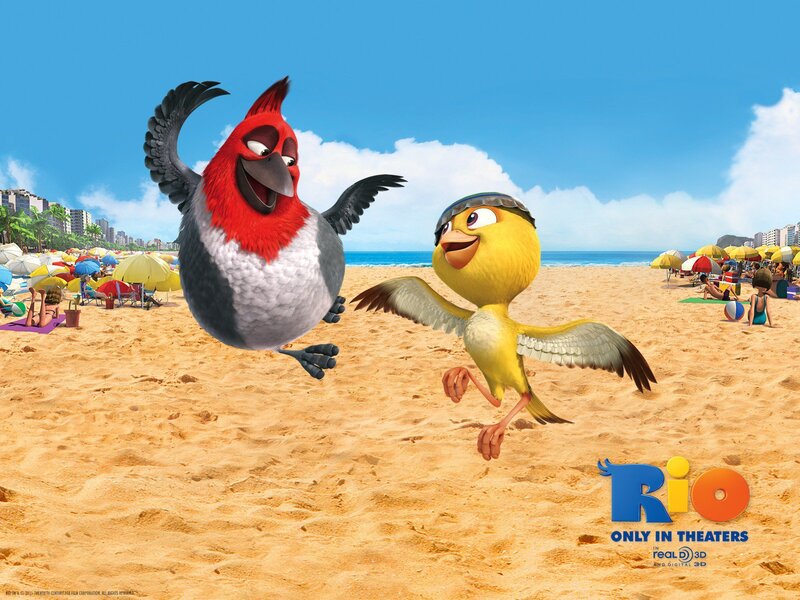 Two Animated Birds on Beach — Blue