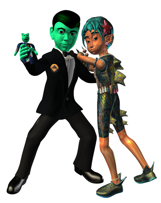 Two animated characters dancing