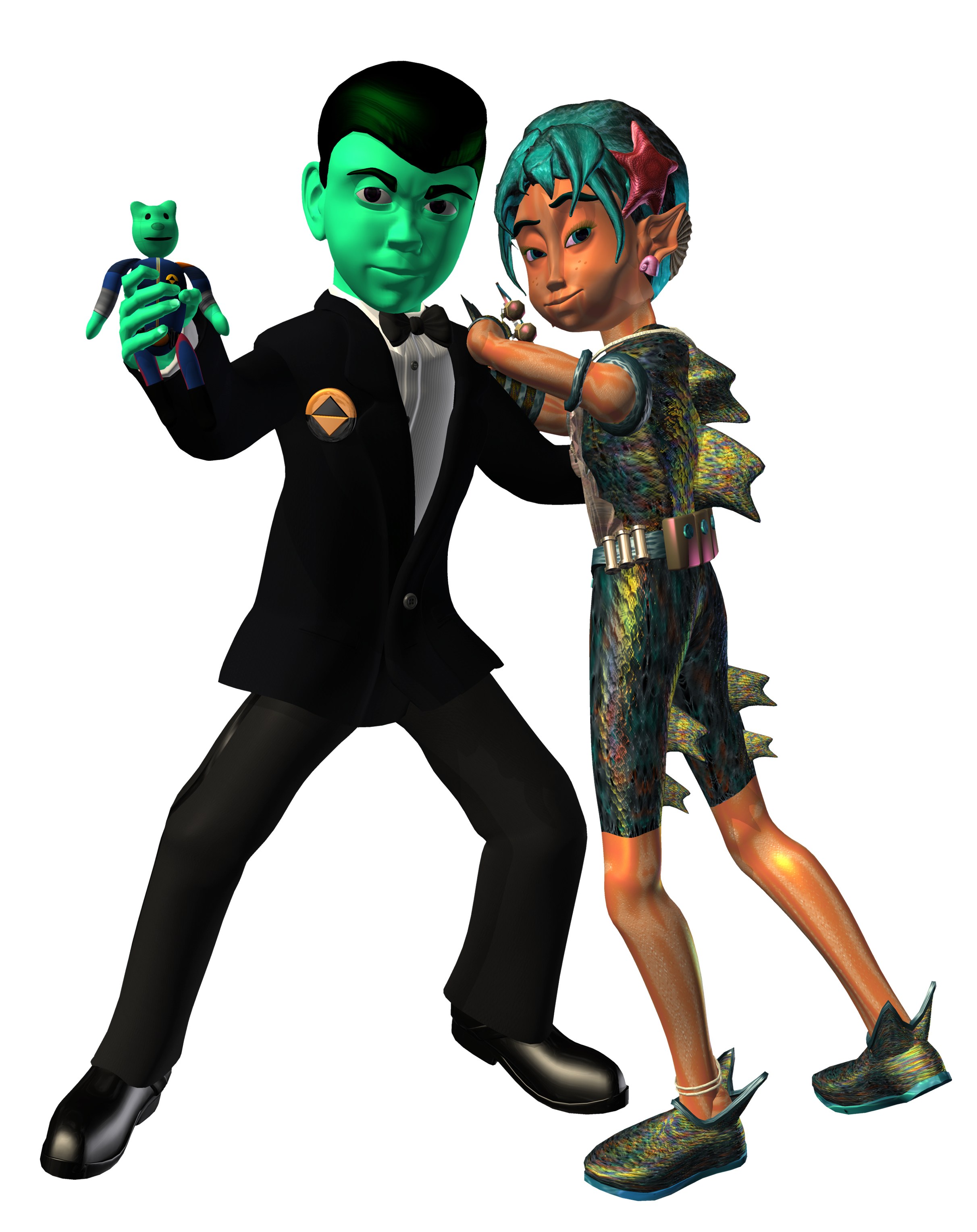 Two animated characters dancing