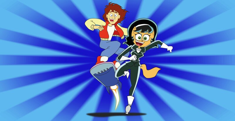 Two Animated Characters Flying