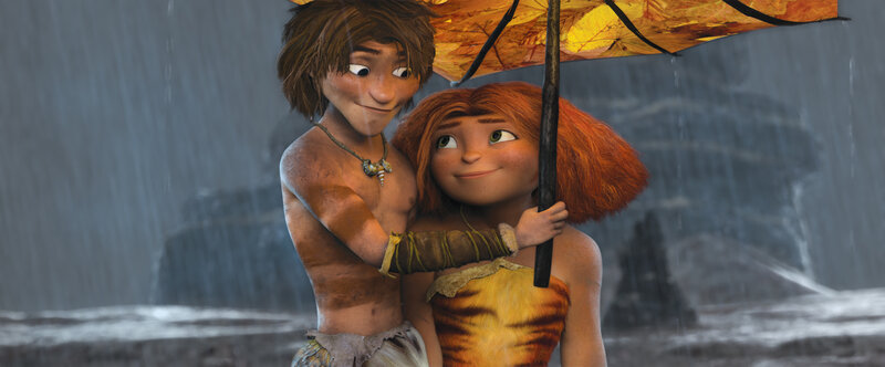Two Animated Characters under Umbrella