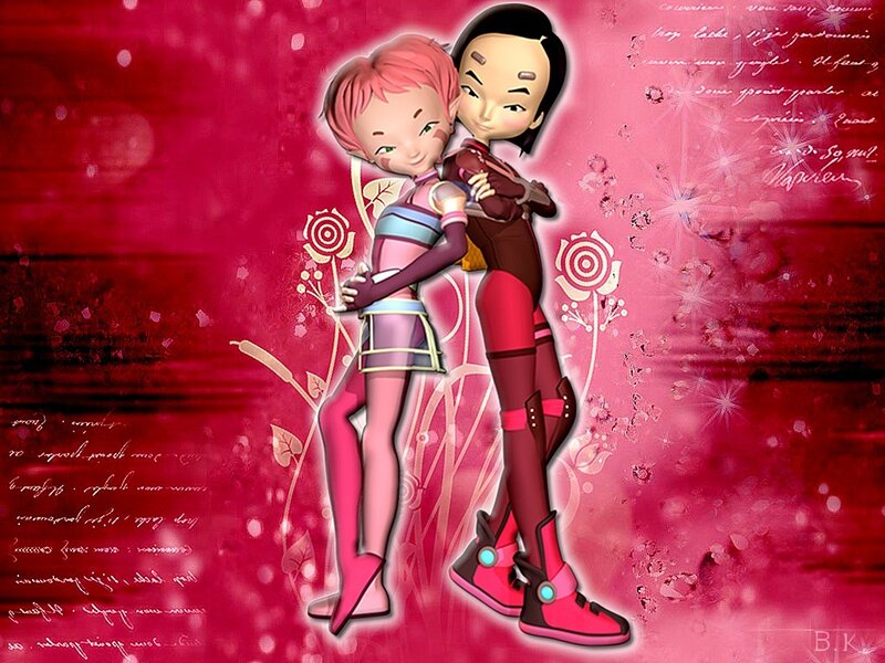 Two Animated Girls Hugging