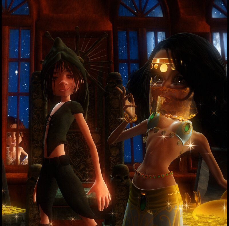 Two Animated Girls in Room