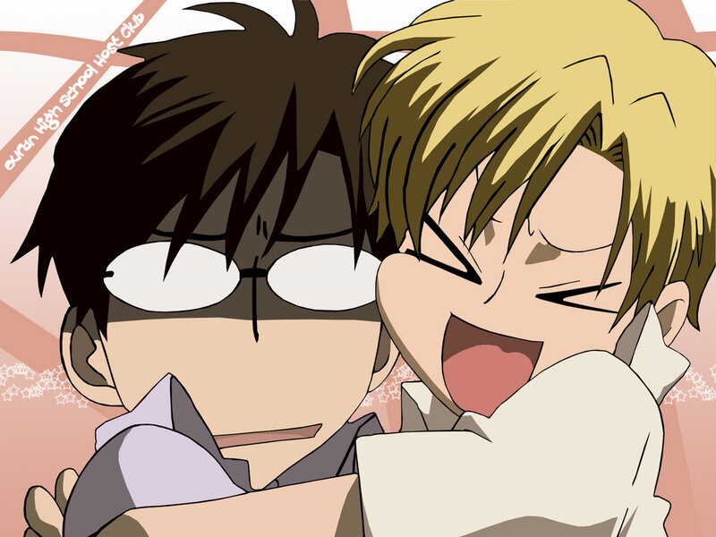 Two Anime Boys Hugging — Pink